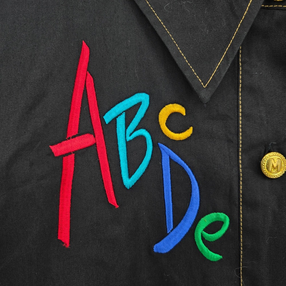 Vtg 90s Bob Mackie ABC Alphabet Button-Up Shirt Womens M Teacher School Crayon - Picture 5 of 11